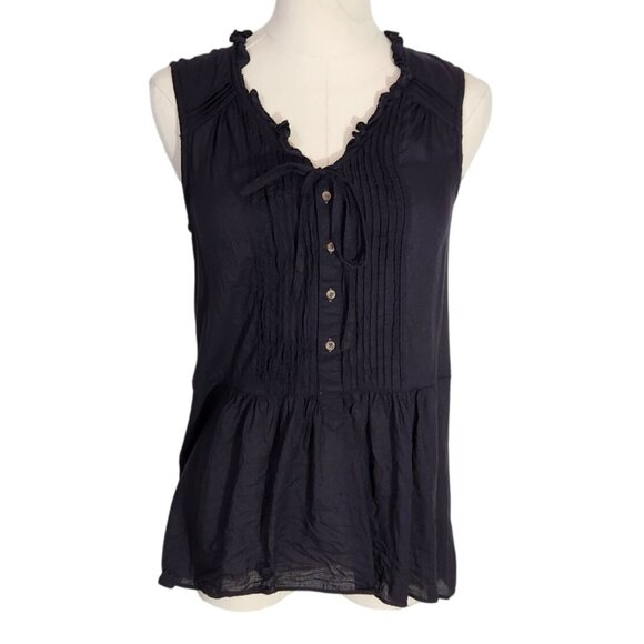 Anthropologie Holding Horses Black Ruffle Neck Pleated Viscose Blouse Size 2 - Picture 5 of 14